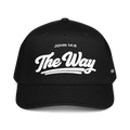 A black baseball cap with white embroidered text reading 'JOHN 14:6 The Way' on the front, shown against a plain white background.